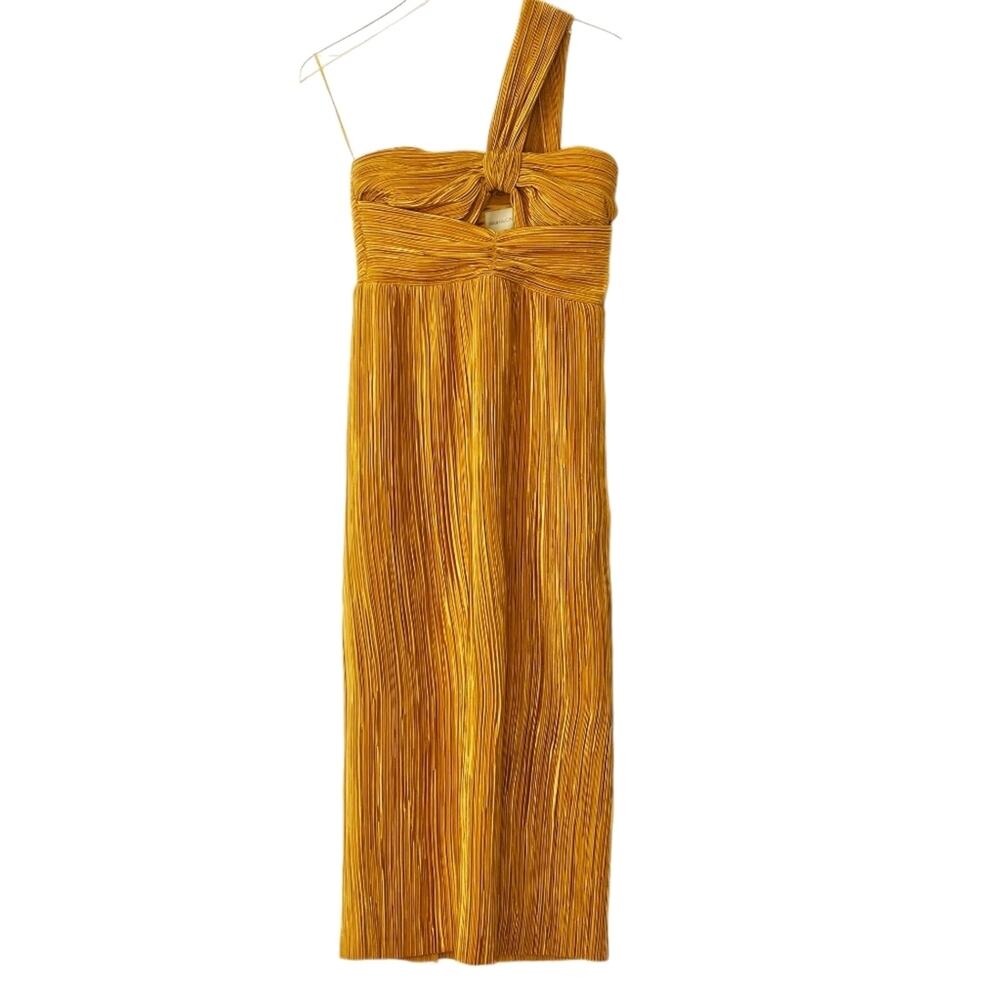 Alice McCall Dress Power‎ Lady Pleated One Shoulder Midi in Sunset Yellow Size 4 - Picture 5 of 14